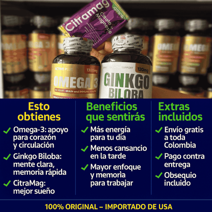 Dúo Saludable Omega 3 + Ginkgo Biloba