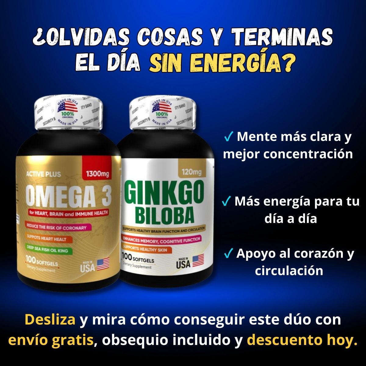 Dúo Saludable Omega 3 + Ginkgo Biloba